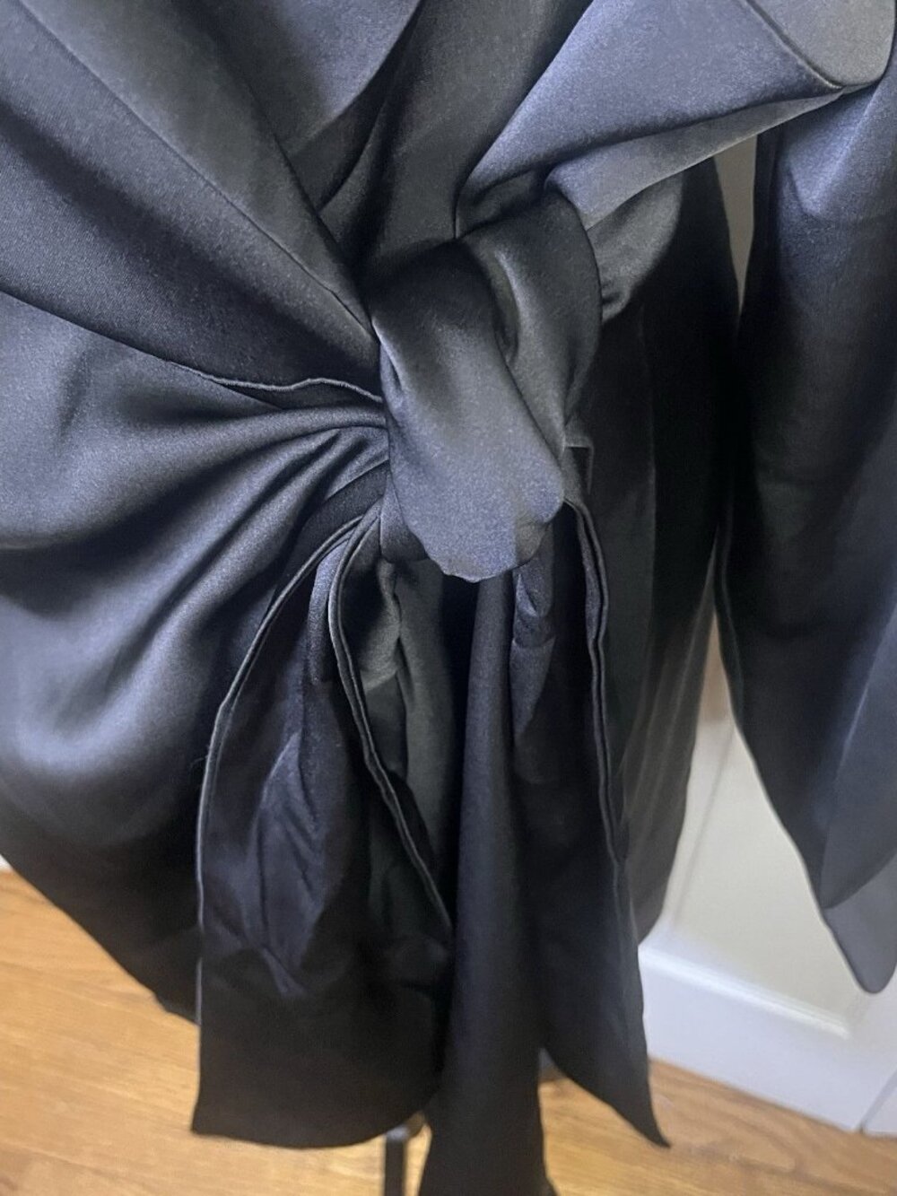 Eloquii Black Satin Long Sleeve Shirt Wrap Dress Plus Sz 22 Lapel Collared Mini - Picture 8 of 12